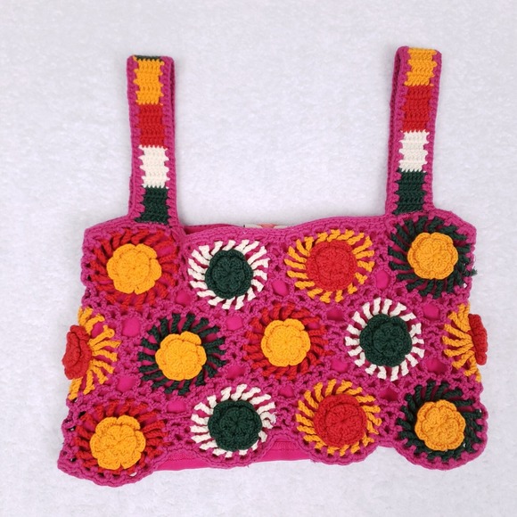 FARM Rio Crochet Crop Top Small Handmade Multicolor Boho Festival Summer Y2K - Picture 5 of 8